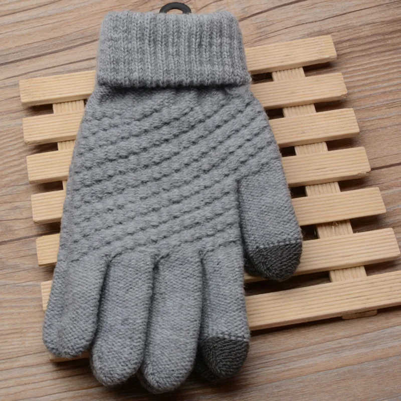 Winter Touch Screen Gloves Women Men Warm Stretch Knit Mittens Imitation Wool Full Finger Guantes Female Crochet Luvas Thicken