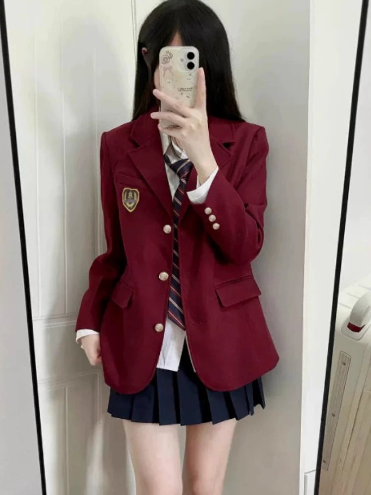 New Spring Preppy All Match Suit Coat Bf Loose Solid Color Lapel Casual Buttons Outerwear Japanese Uniform Women Blazer Jacket