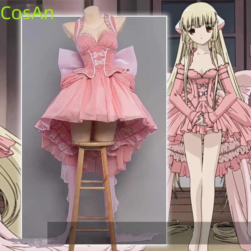 

Hot Anime Chobits Chi Cosplay Costume Xiao Ji Cos Pink Princess Dress Sweet Lovely Maid Outfit Activity Party Role Play Clothing