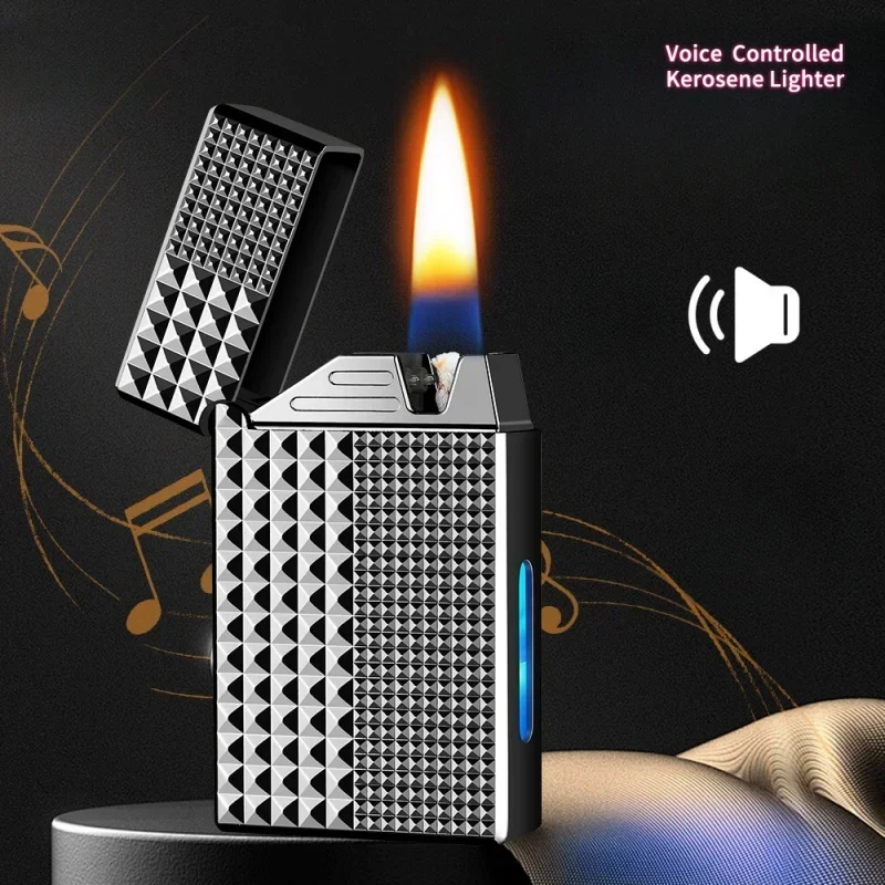 Sliver Metal Paris Nail Intelligent Voice Controlled Ignition Lighter Visual Gas Window USB Charging Electric Lighters