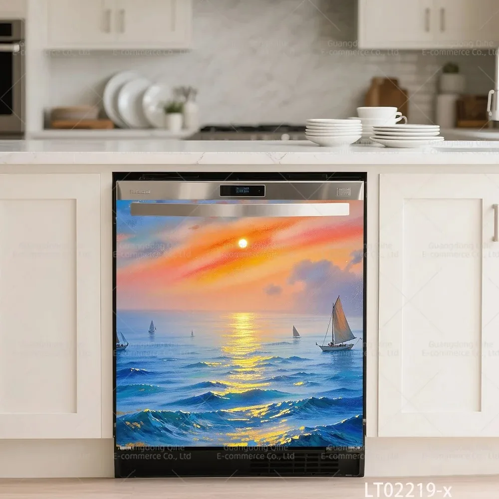 Creativity Chinese Ink Painting Dishwasher Stickers - Self-Adhesive Waterproof Vinyl Decals for Kitchen Appliances Door Mural