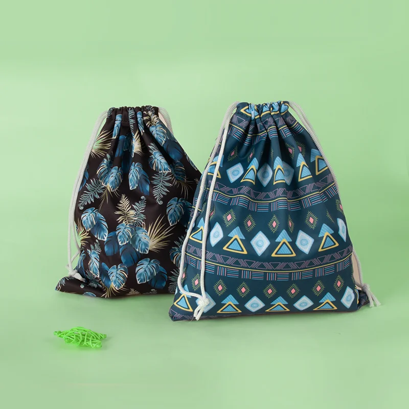 Bolsa de pañales impermeable a la moda, bolsas de tela ligeras con cordón, a prueba de suciedad, estampado oscuro, Pul, bolsa húmeda para mamá, 25x30cm