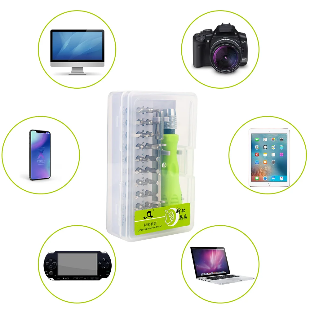 Set di strumenti di riparazione di precisione 32 1 cacciavite 2 pinzette in acciaio inossidabile con kit di utensili manuali a gomito dritto nell'imballaggio in borsa