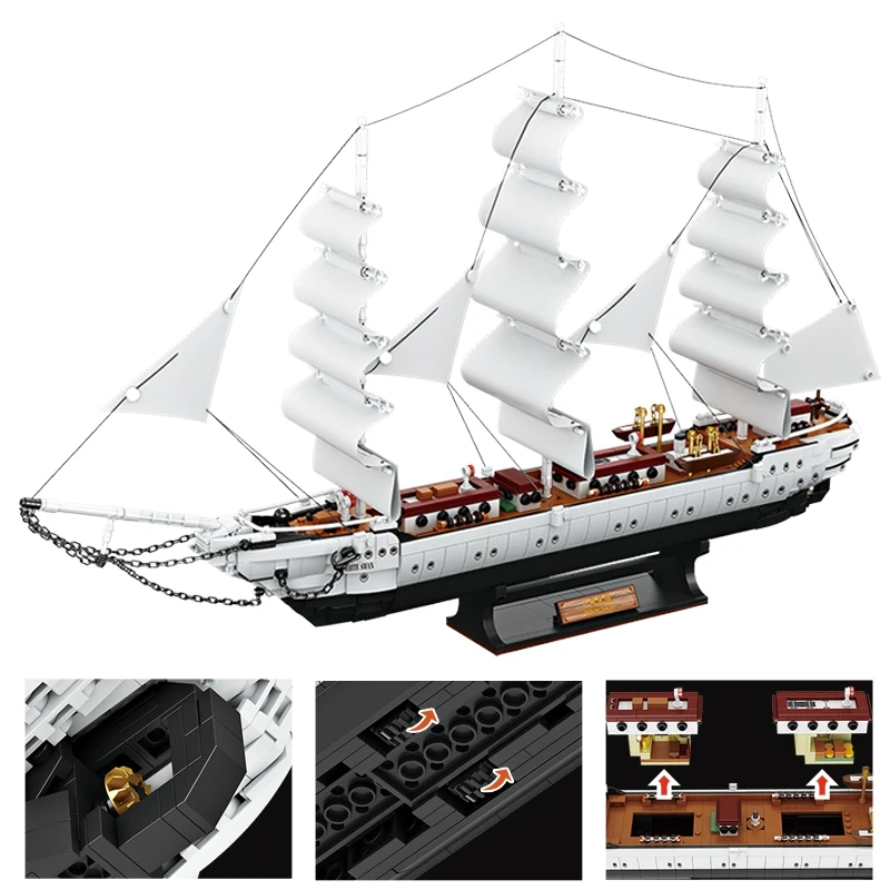 

MOC Creative Pirate Ship The White Swan Pirates Boats Building Blocks Ideas Series Bricks DIY Toys for children Christmas Gifts