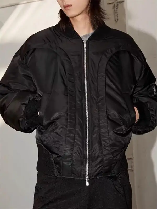 

American Sle ort Bomber Jaet Warm Cotton Flight Coat Deconstructed Winter Youth Faion Thiened Long Sve Zipper