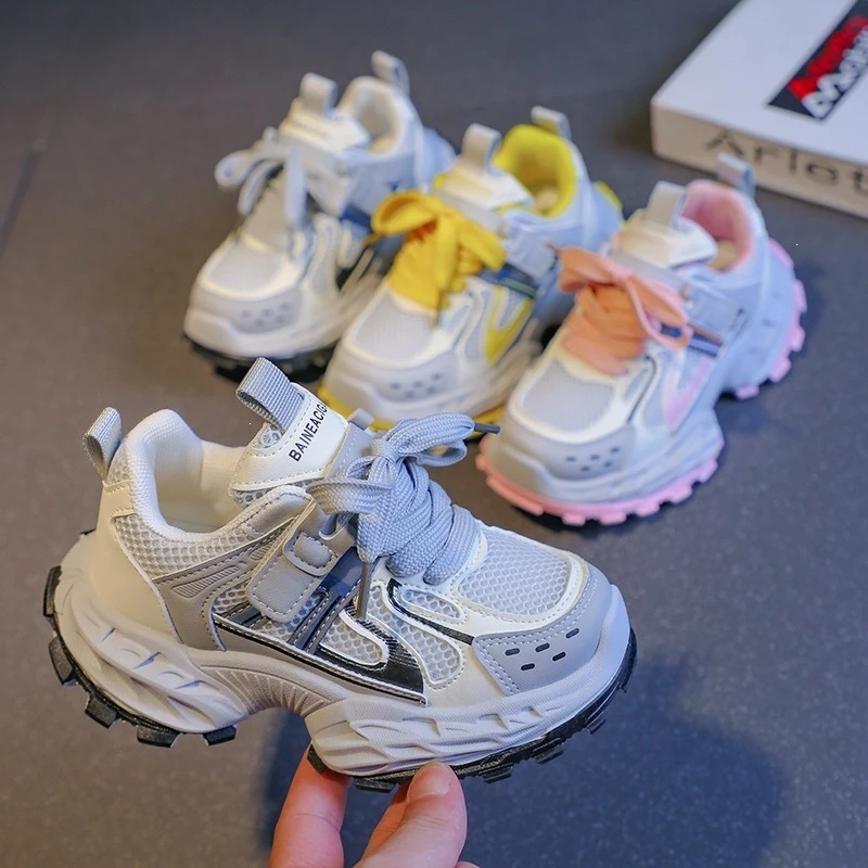 

Children Dad Shoes 2026 New Fashionable Breathable Soft Sole Girls Lightweight Anti-slip Mesh Sports Shoes Boys' Running Shoes