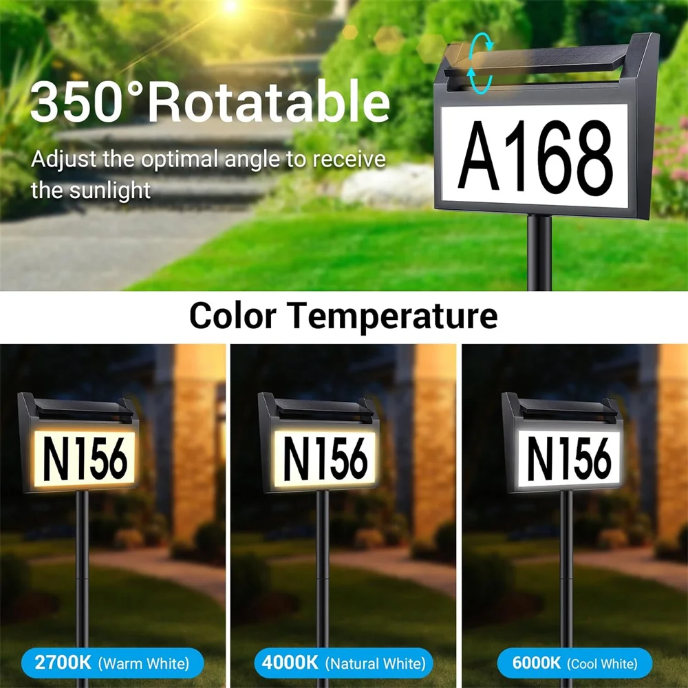 Solar Address Sign House Number for outside LED Illuminated Outdoor Address Plaque Waterproof Lighted Up for Home Yard Street