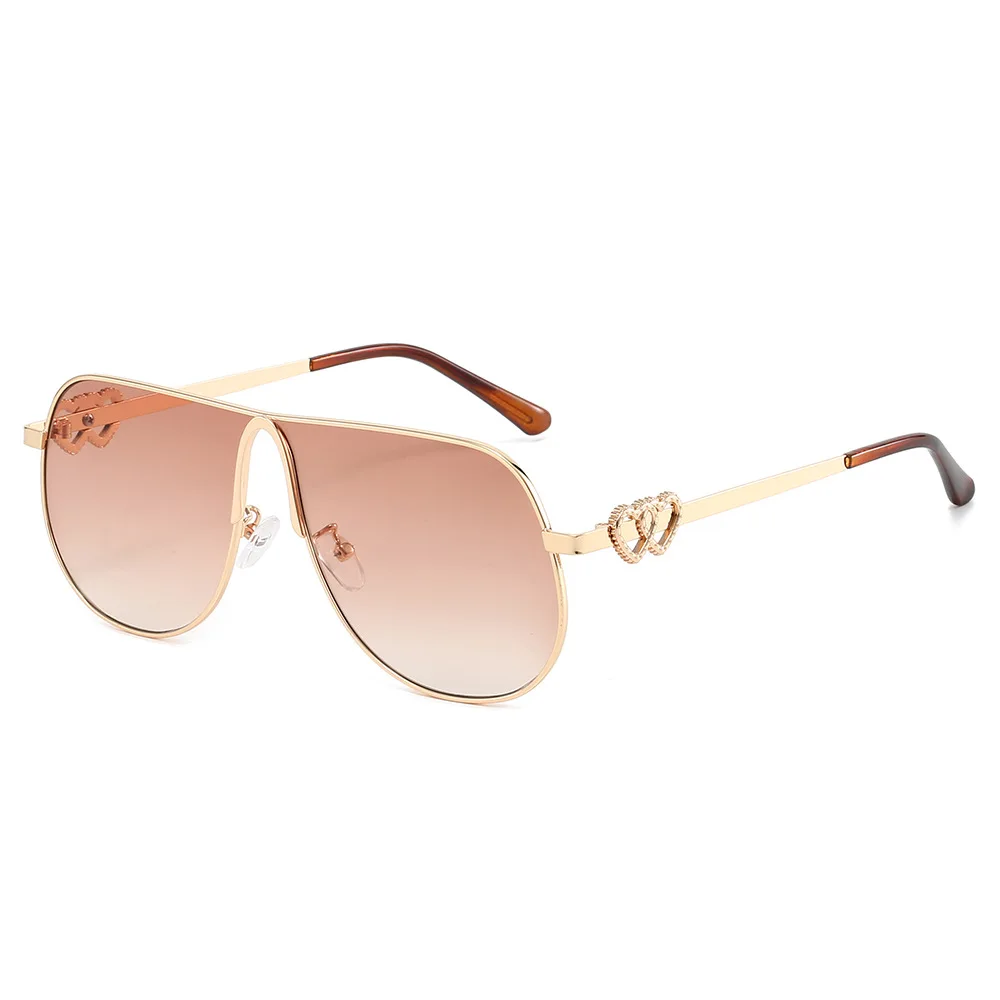 

New Fashion Gradient Oval Pilot Women Sunglasses 2025 Luxury Brand Double Heart Design Men Outdoor Gafas de sol UV400