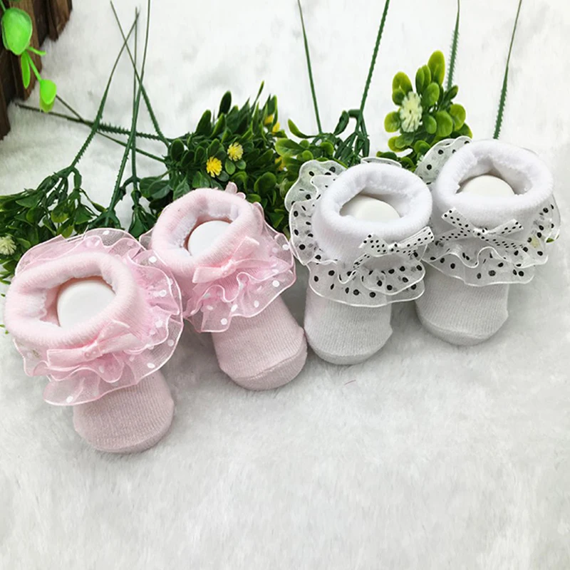 Newborn Baby Socks For Girls Cotton Lace Infant Girls Sock Spring Princess Bow Toddler Baby Girls Socks 0-6M