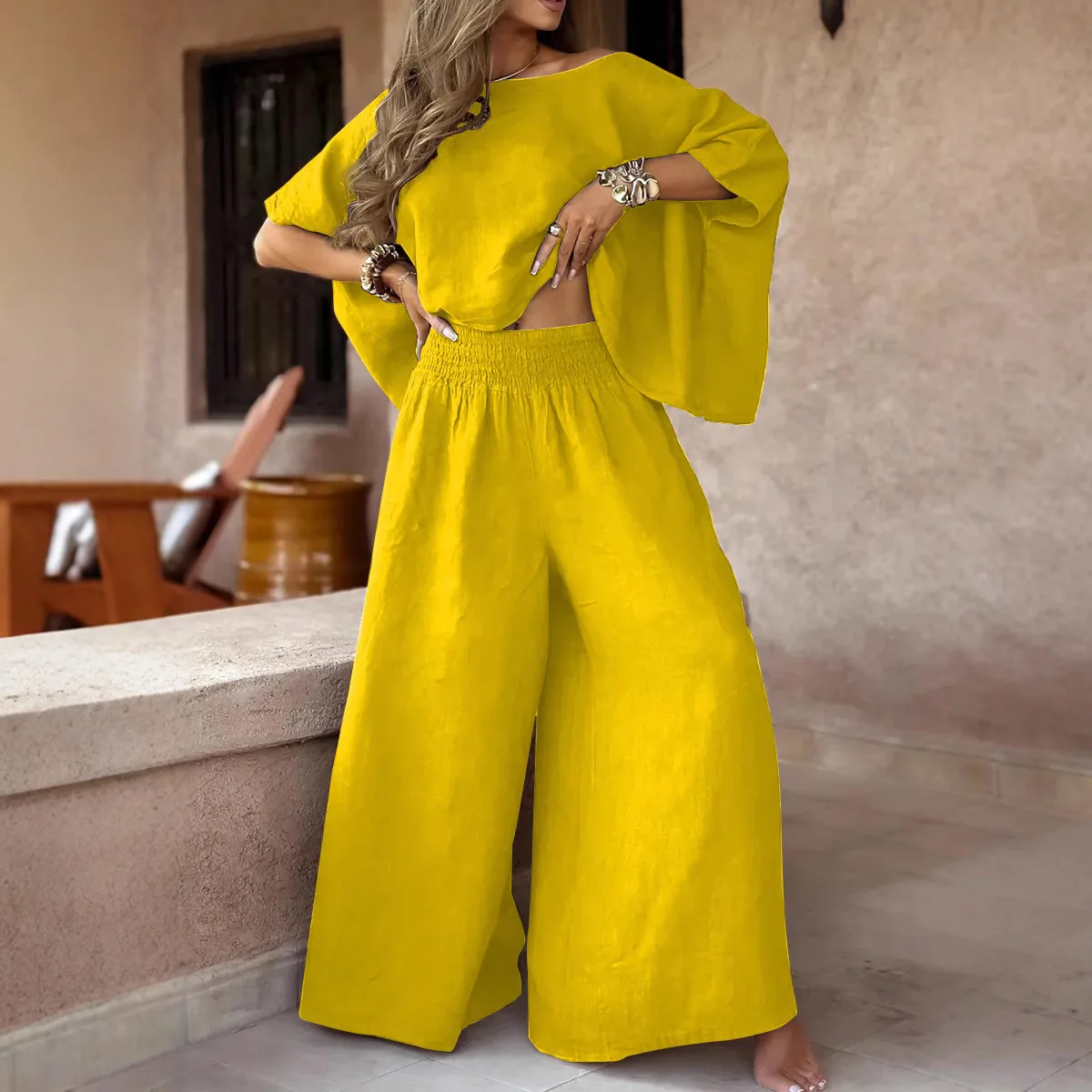 Setelan Kebesaran Gaya Baru Wanita Musim Panas 2025 Celana Panjang Kaki Lebar Atasan Setelan Celana Panjang Gaya Kasual dan Serbaguna Berkemah Luar Ruangan Wanita