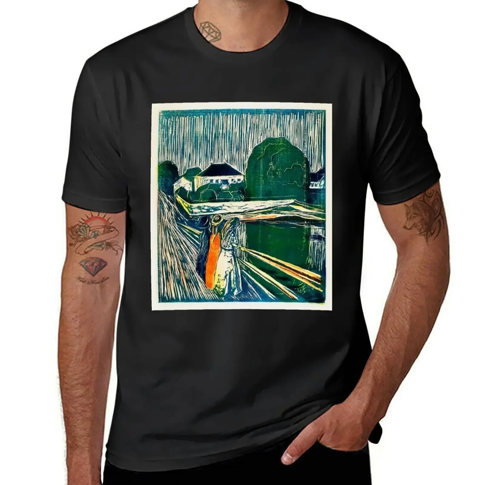 The Girls on the Bridge (1918) by Edvard Munch. T-Shirt heavyweights summer clothes fitted t shirts for men