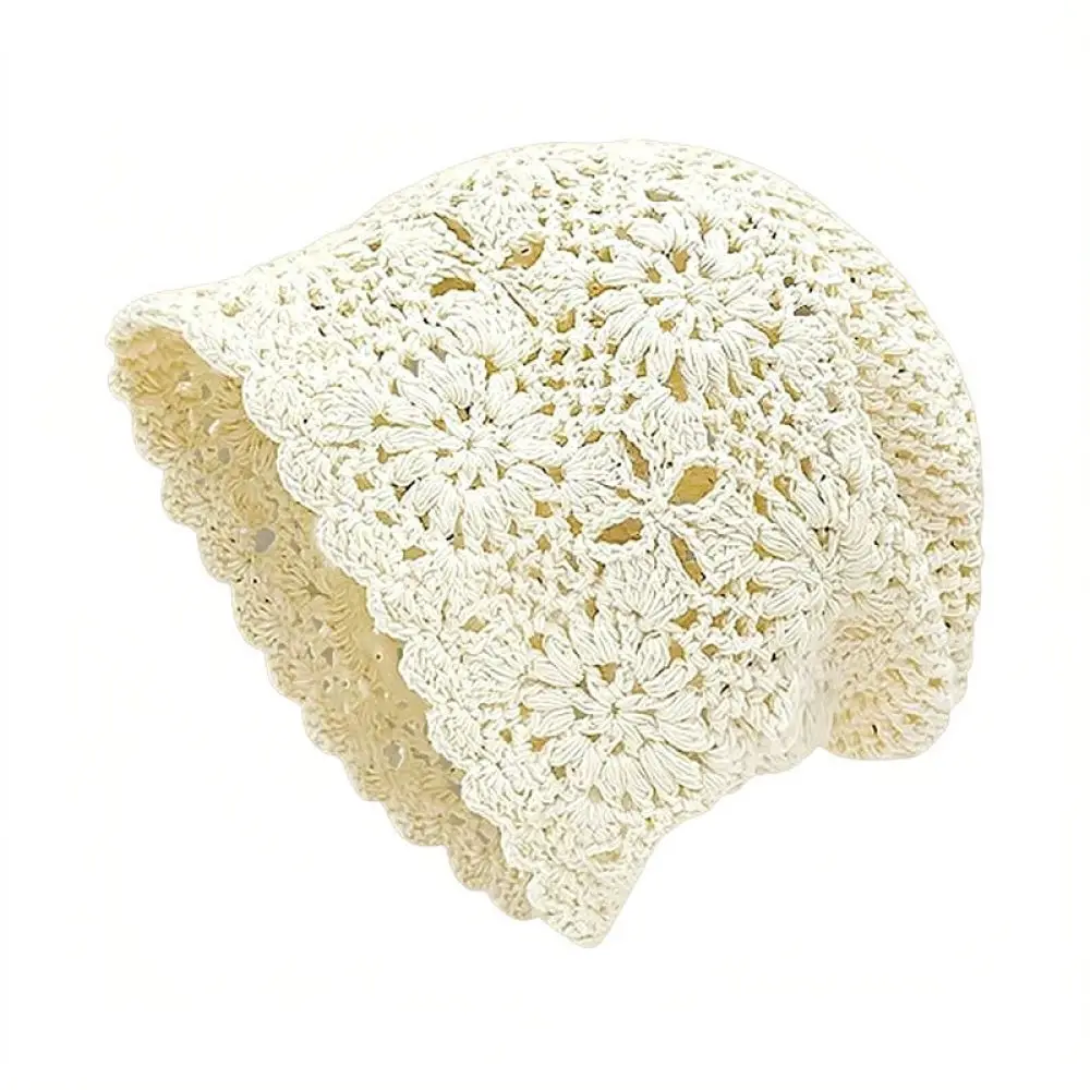Fashion Floral Hollow Out Knitted Beanie Women Summer Thin Cap Soft Breathable Sweet Aesthetic Slouchy Headwear