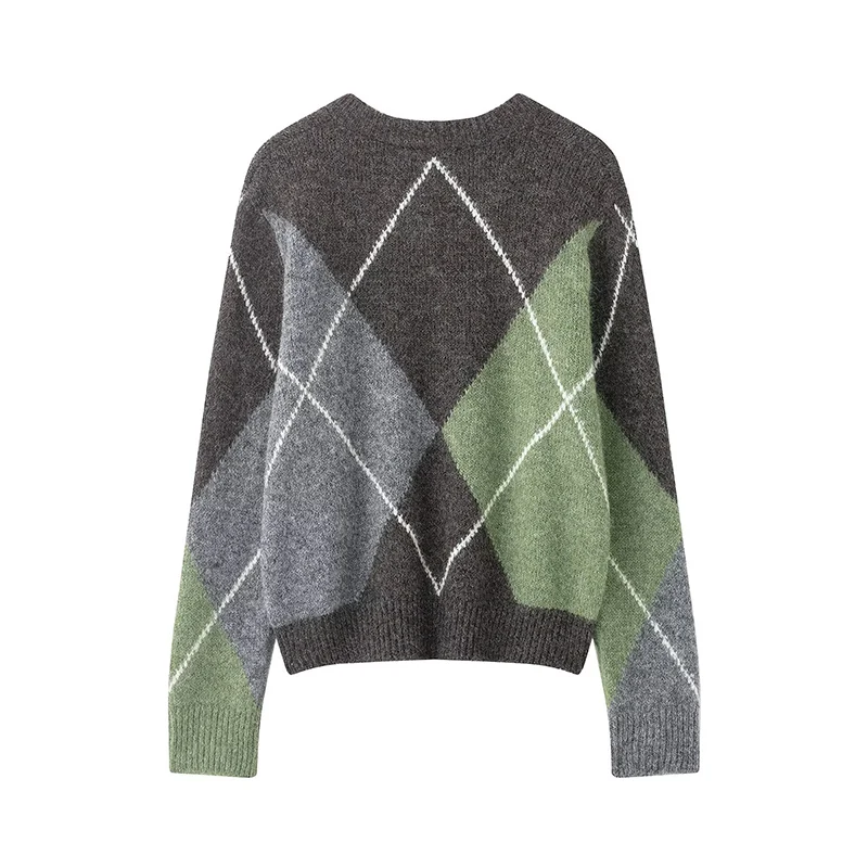 Pullover Women's Sweater Spring 2026 New Fashion Diamond Plaid Elegant Warm Women's Pullover Chic Young Long-Sleeved Pullover