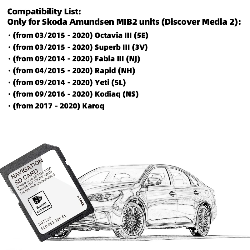 32GB for Skoda Octavia Yeti Kodiaq Car Amundsen MIB2 Gen2 SD Card Europe 2026-2027 Discover Media with Anti Fog Reaview
