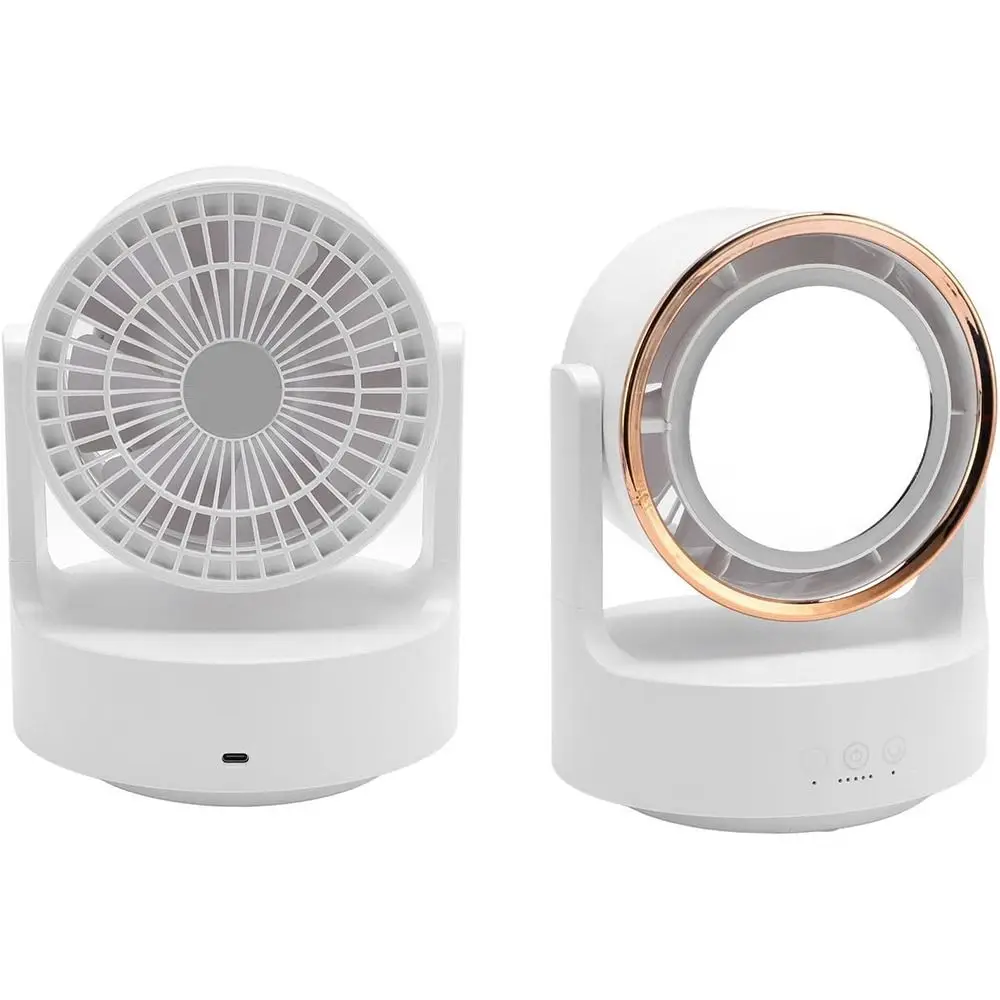 

Oscillation Makeup Mirror with Fan 5 Speed Wide Angel Airflow LED Light Mirror Fan Rechargeable Desktop Fan for Home and Travel