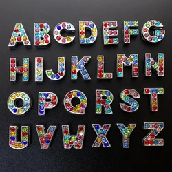 120pcsColorful Slide Letters Charms Alphabet 8mm Alloy Rhinestone Fit Bracelet Collar Key Chain Band DIY Jewelry Women Kids Gift