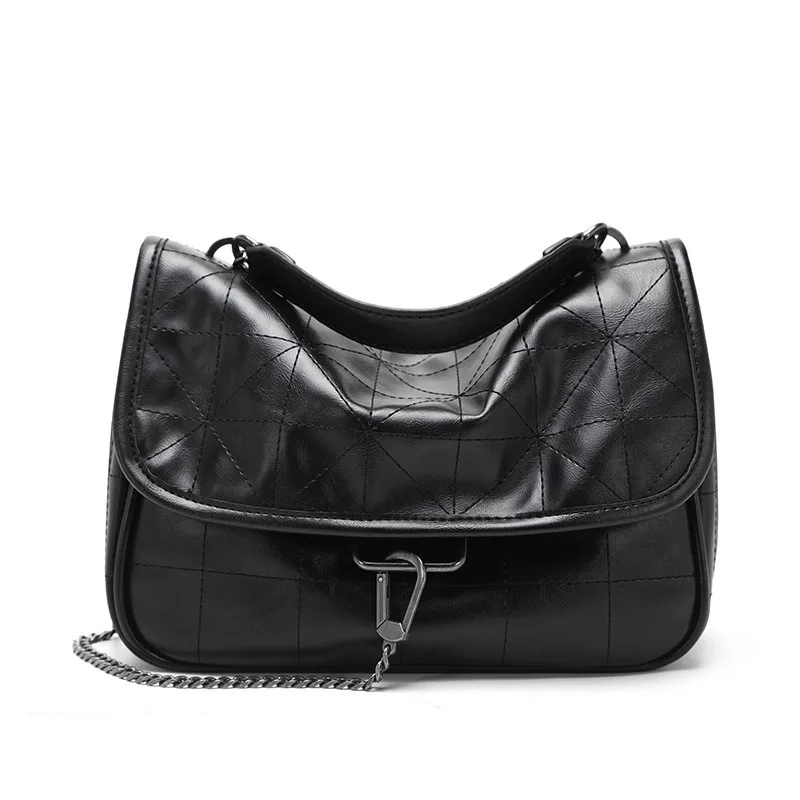 

New versatile rock style soft leather one-shoulder cross-body bag