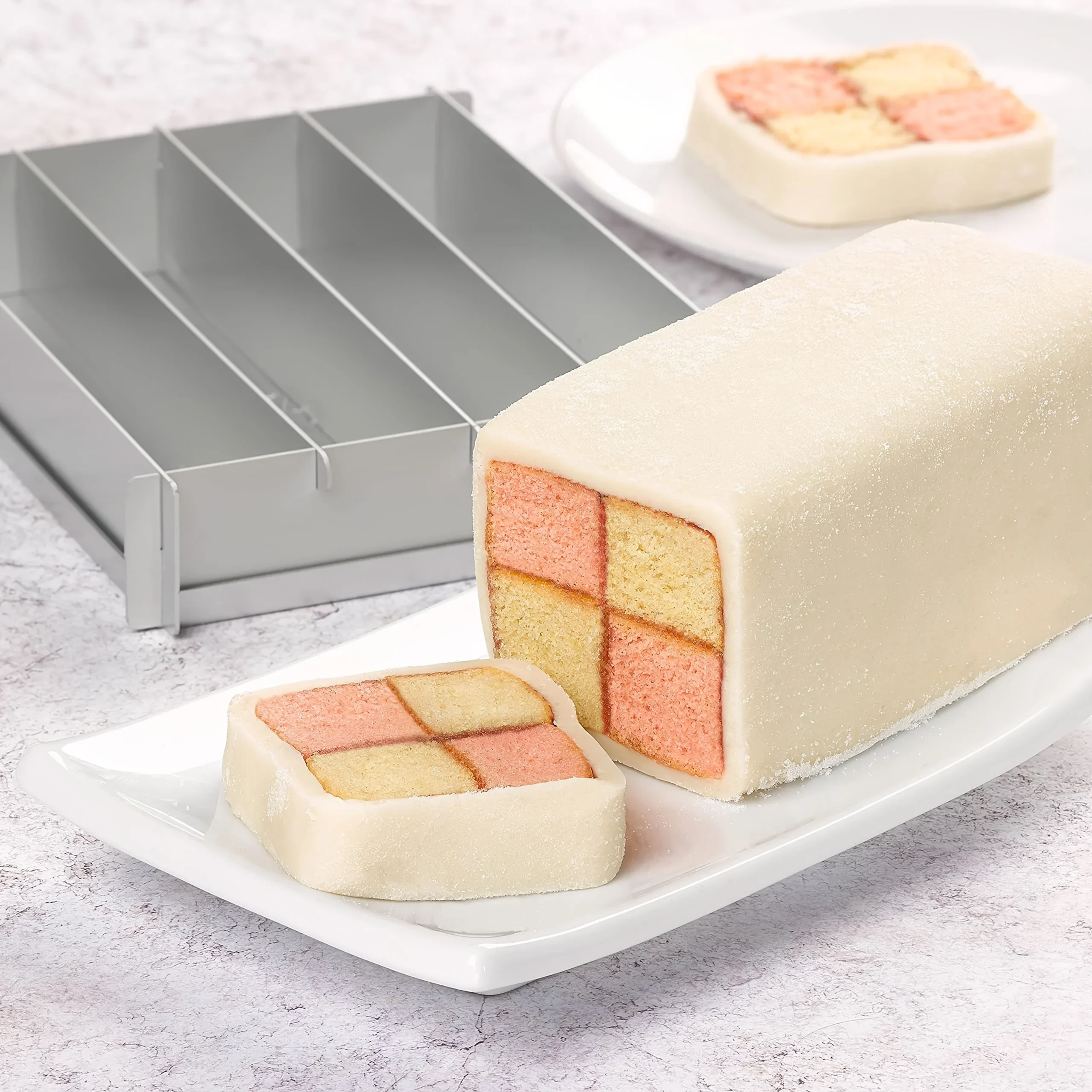Non-Stick Adjustable Rectangular Battenberg Baking Cake Mould Aluminium Alloy Dessert Bread Pan with Dividers DIY Baking Supply