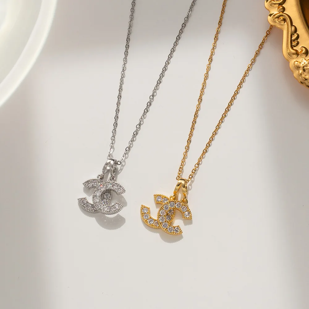 Korean Style Double C Necklace Gold Plated Stainless Steel Minimalist Pendant Chain For Women Trendy Ins Fashion Jewelry