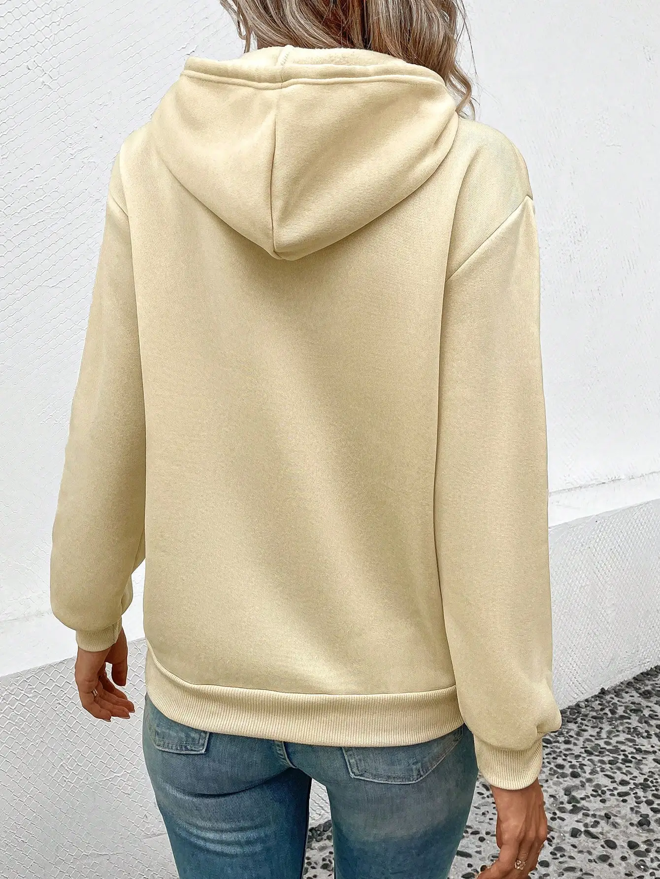 Beige Solid Color Women Hoodie Comfortable Hip Hop Clothes Casual All-match Streetwear For Female Autumn Winter Fashion Hoody