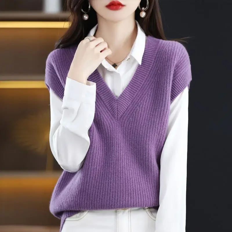 Women's Knitted Vest New Knitwear Waistcoat V-Neck Spring Autumn Female Sweater Light Youthful Clothes Clothing Promotion In Y2k