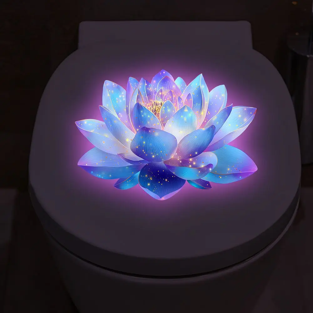 Night Light Toilet Seat Sticker Starry Lotus Bathroom Decor Self Adhesive Waterproof Decal Modern Bathroom Improvement Art