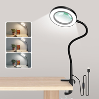 NEWACALOX USB 5X Magnifying Glass Table Clamp Magnifier with LED Light Flexible Desk Lamp for Reading Working Welding Work