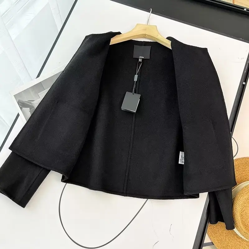 Jenny&Dave Retro Button Black Elegant Casual Fashion Blazers Jacket Women Tops French Office Ladies Wool Jacket Coat