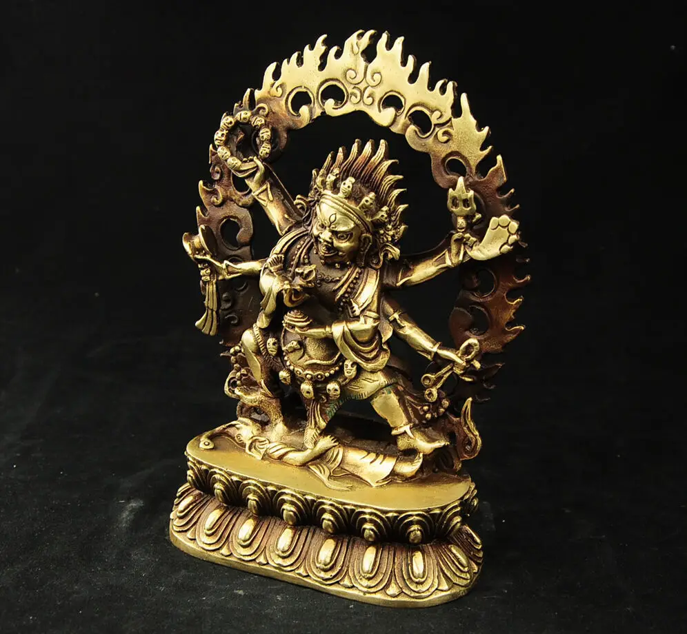 Pure buddhism brass 6 arms Mahakala Vajra King Kong Exorcism god buddha  Garden Decoration 100% real Brass BRASSroom Art