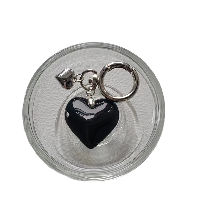 Y2K Vintage Black Heart Keychain Fashion Metal Keyring Car Key Chain Bag Pendant Backpack Hanging Decoration Couple Gifts