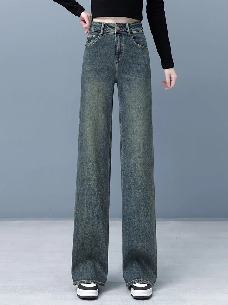 

Женские джинсы с высокой талией, прямые, весна-осень 2026, новые, ретро, утягивающие, повседневные, узкие, широкие брюки, цвет цементно-серый