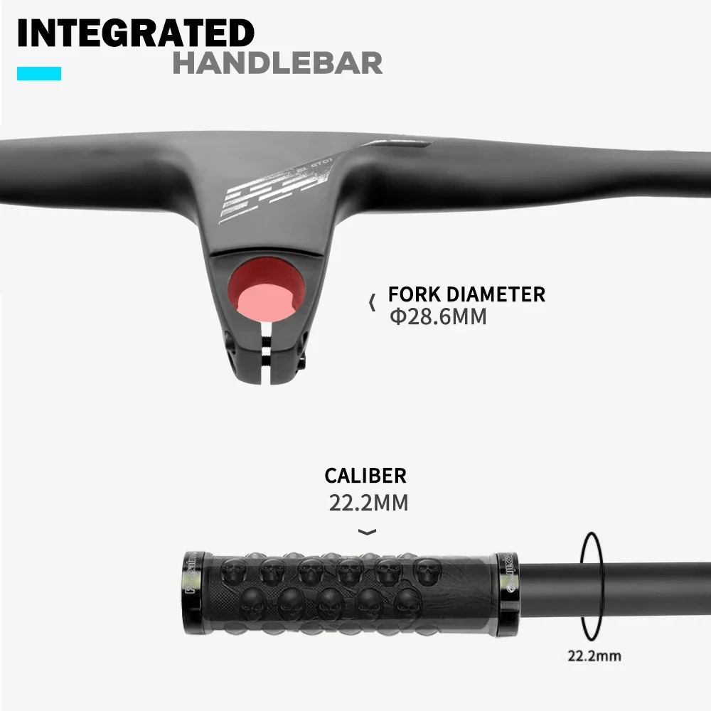 RACE Vollständig interner Kabelzug Integrierter MTB-Lenker,-17 ° Integriertes Cockpit, Carbonfaser XC Crossbike-Lenker mit Abstandshaltern – Detail 9