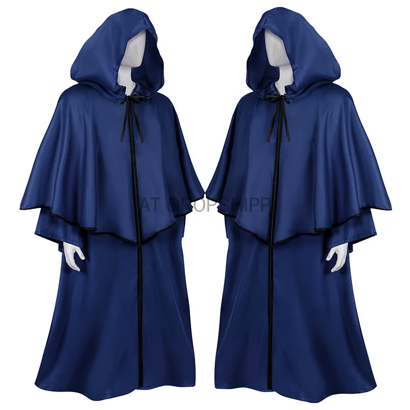 Medieval Monk Cosplay Wizard Hooded Robe Steampunk Priest Horror Cloak For Men Unisex Mask Hat Costume Halloween Masquerade Cape