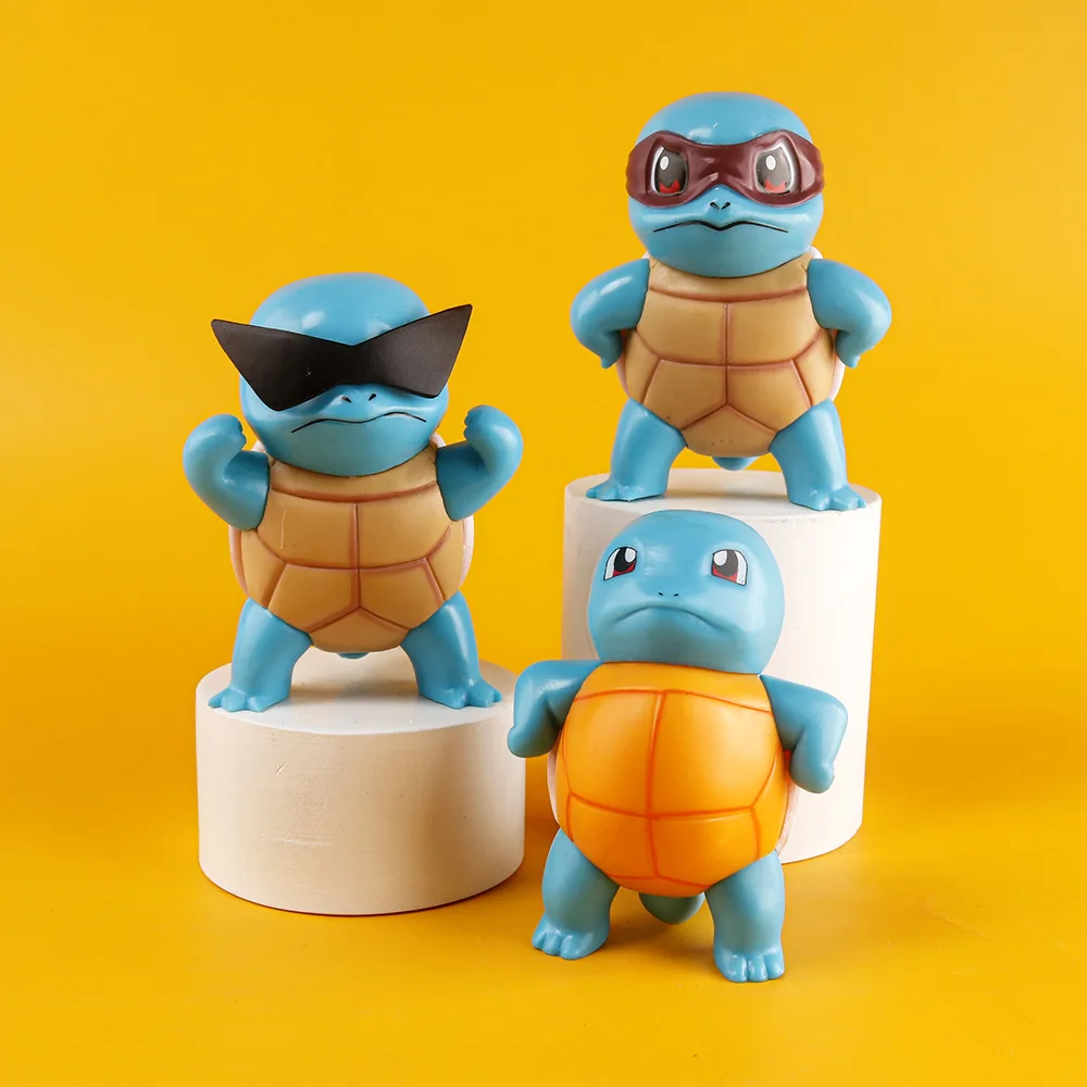 3Styles 9cm Pokemon Squirtle Wear Sun Glasses Action Figure PVC GK Model Colletible Office Desktop Decoration Kids Birthday Gift