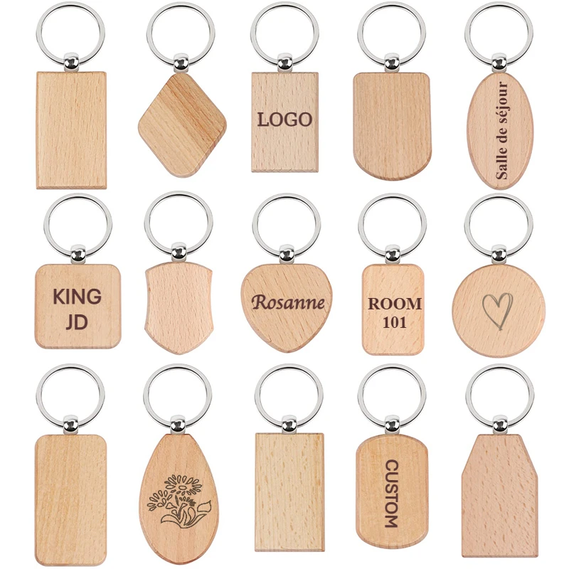 

Customized Wooden Keychain Laser Engraved LOGO Hotel Number Name Key Chain Ring Business Gift Personalized Wood Keyring Pendant