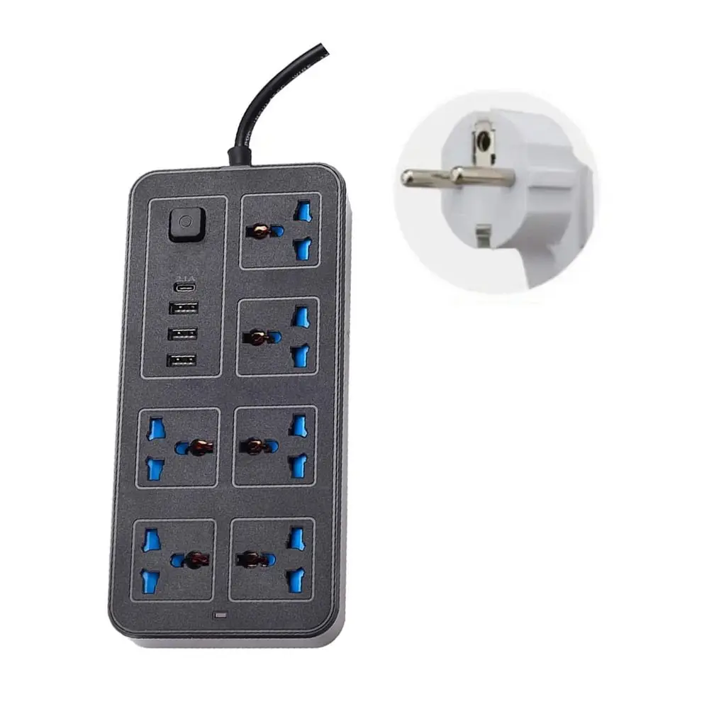 Multiprise Power Multi Tap 6 AC Sockets & 3 USB 2m Extension Cord Electrical Socket Power Button Safe 1 Type C