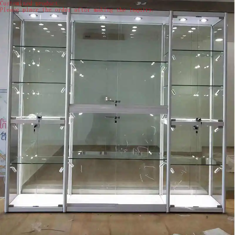 

Custom.Retail Store LED Illuminated Lockable Opening Door Tempered Glass Display Showcase Glass Display Cabinet With Lights