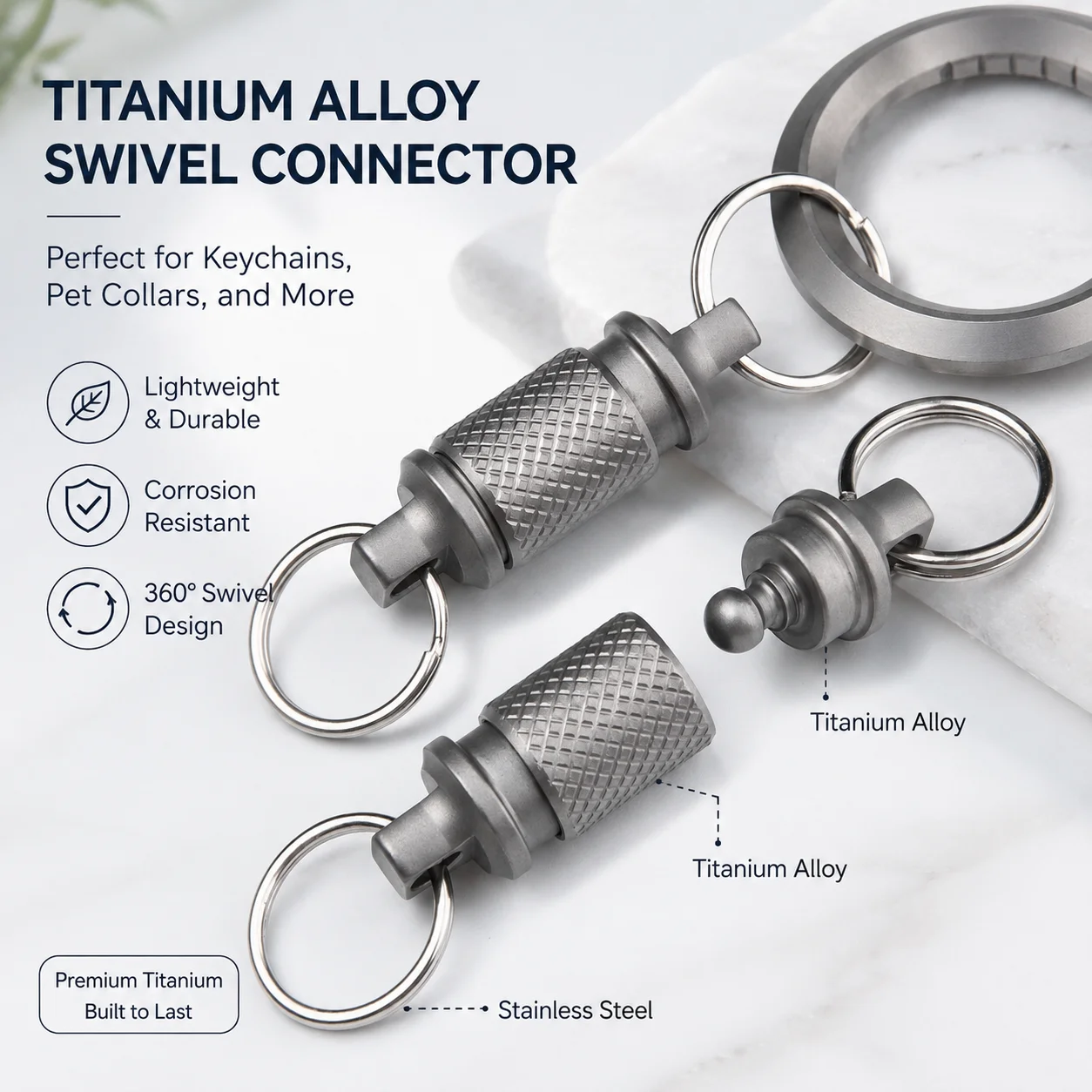 Titanium Alloy 360° Swivel Quick Detach Keychain Buckle,Lightweight Rustproof EDC Tool for Keychain/Pet Collar/Outdoor Gear