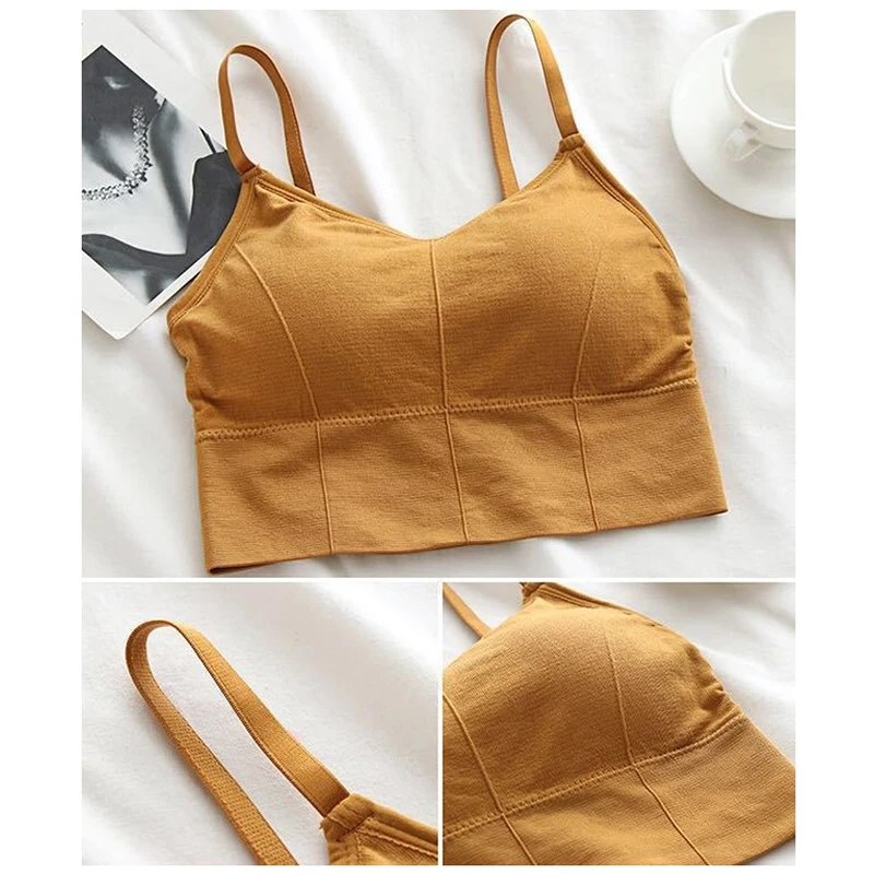 Pakaian dalam wanita katun, atasan Tube warna Solid Bra Fashion Sling lebar tali bahu dapat disesuaikan Tank Up olahraga Lingerie Wanita