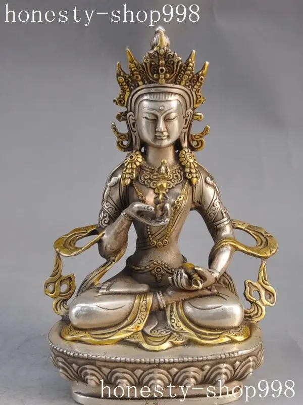 

H 200MM Decorated buddhism silver copper White Tara Goddess Kwan-Yin Budda statue wholesale Decoration Healing Tibetan Buddhist