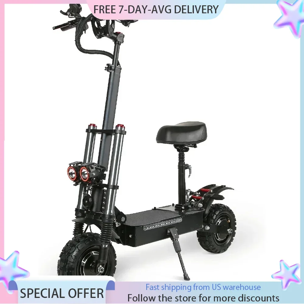 Electric Scooter High Power Dual Drive 5600W Motor Up To 50 MPH and 60 Miles Range 11 Inch Tubeless Off Road Tires Scooter