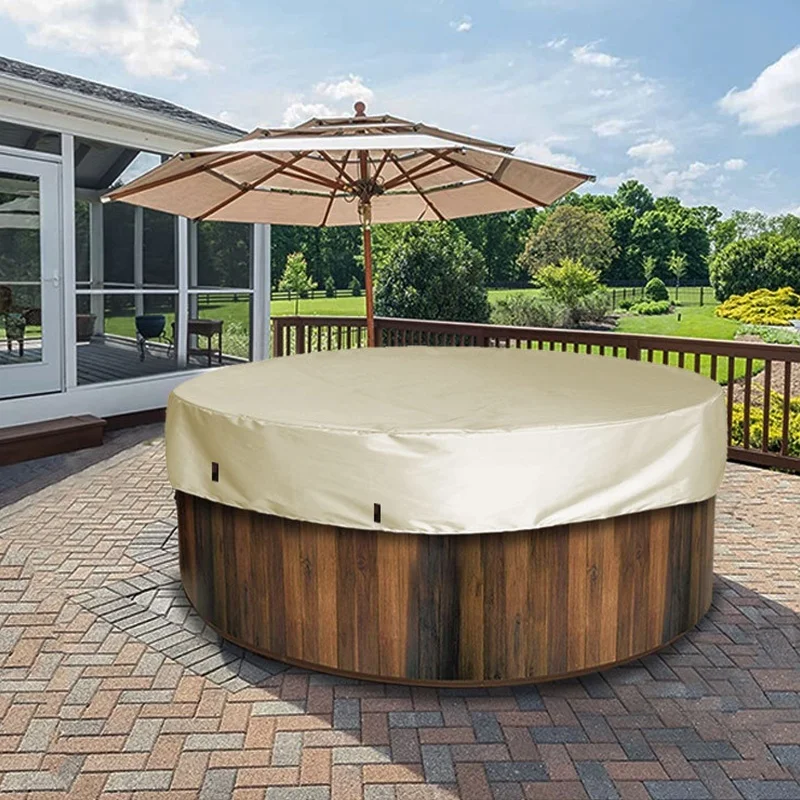 Round Hot Tub Cover Adjustable Hem Waterproofing Weatherproof For 78.7 X 11.8 Inch Hot Tubs Black