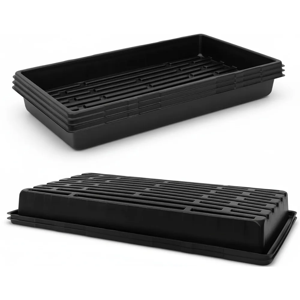 

Sturdy Plastic 1020 Seedling Tray for Microgreens, Indoor Gardening, No Holes - 5-Pack, Durable Nursery Pots