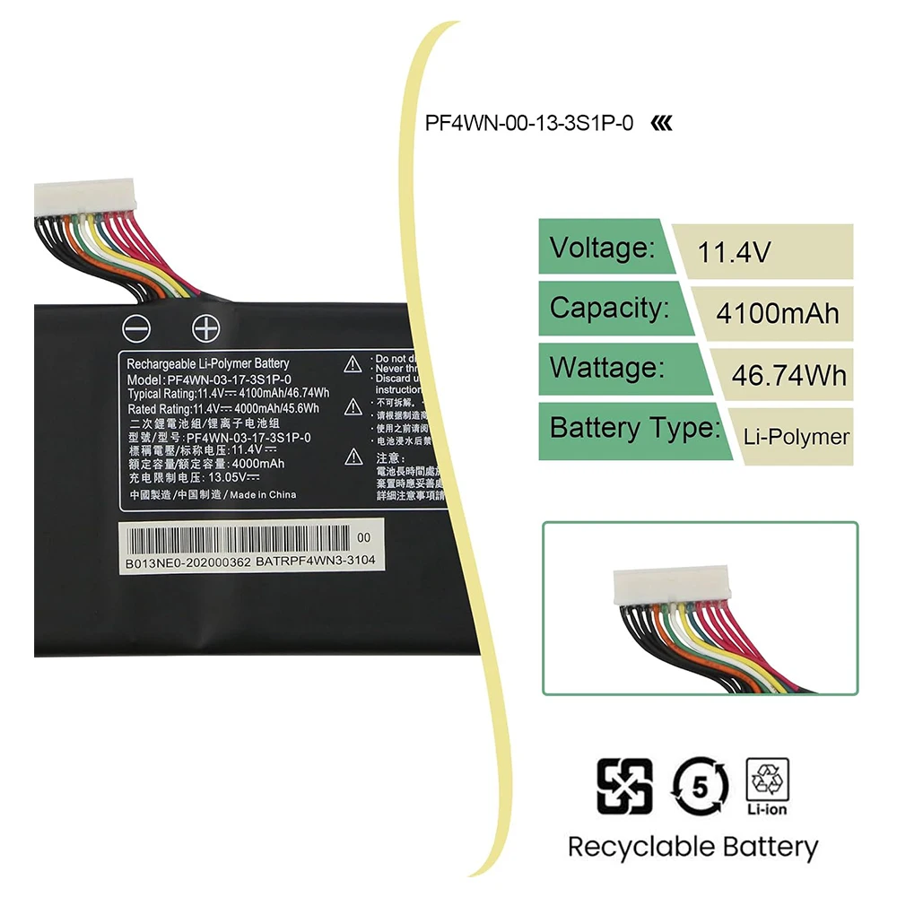 PF4WN Battery for Hasee KINGBOOK U43E1 U43S1 U45A1 | U45S2 U45E1 U45S1 For Mechrevo S1 S2 Air Walmart Motile M142 HPFS01 HPFS02
