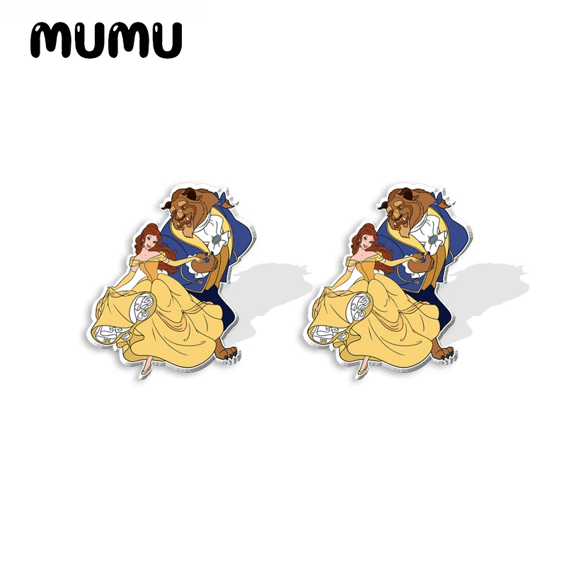 2024 New Beauty and the Beast Stud Earring Princess Belle Epoxy Jewelry Resin Acrylic Earrings Handmade Gifts Girl