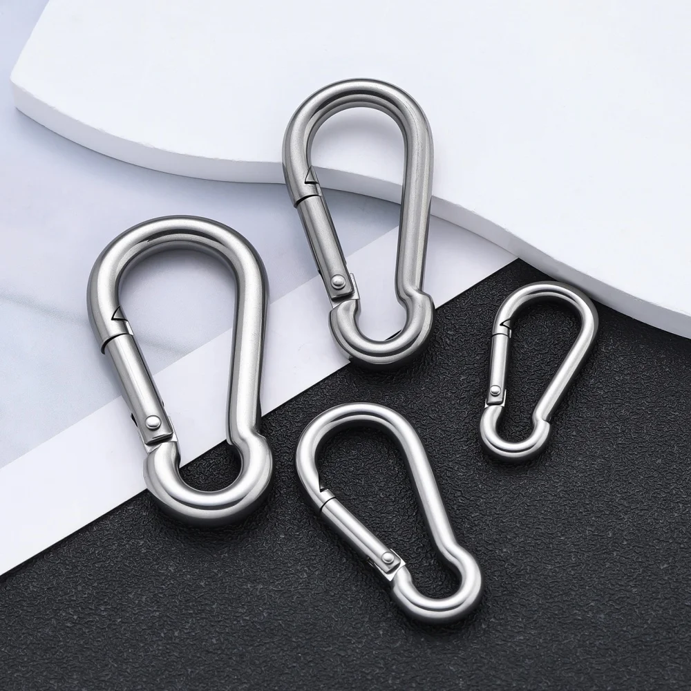 2 Stück Federhaken Schnellverschluss Karabiner aus Edelstahl 40 50 60 70mm Sicherheitsring Haken Klettersicherheitsschnalle