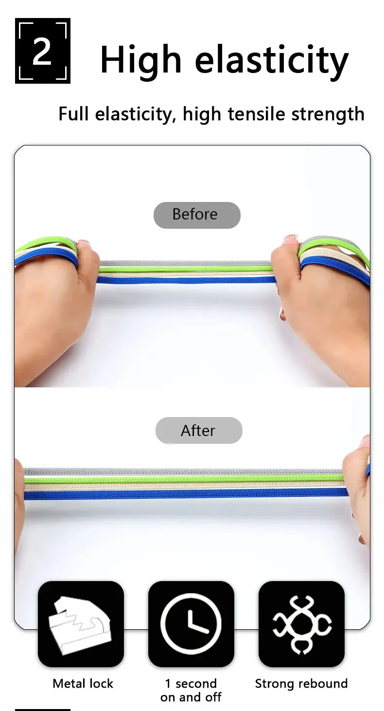 1 Paar flache Schnürsenkel für Turnschuhe, elastische Schnürsenkel ohne Krawatten, drücken Sie die Metallverschluss, Lazy Shoes, Spitze, Gummiband-Zubehör – Detail 4