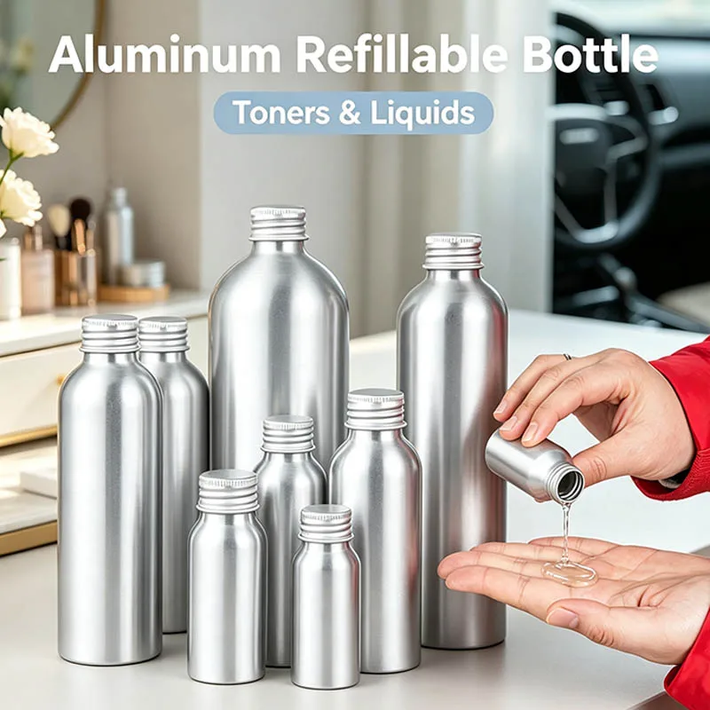 20/30/50PCS 50-250ml Empty Silver Aluminum Bottles With Screw Cap Perfume Toner Water Travel Protable Refill Cosmetic Containers