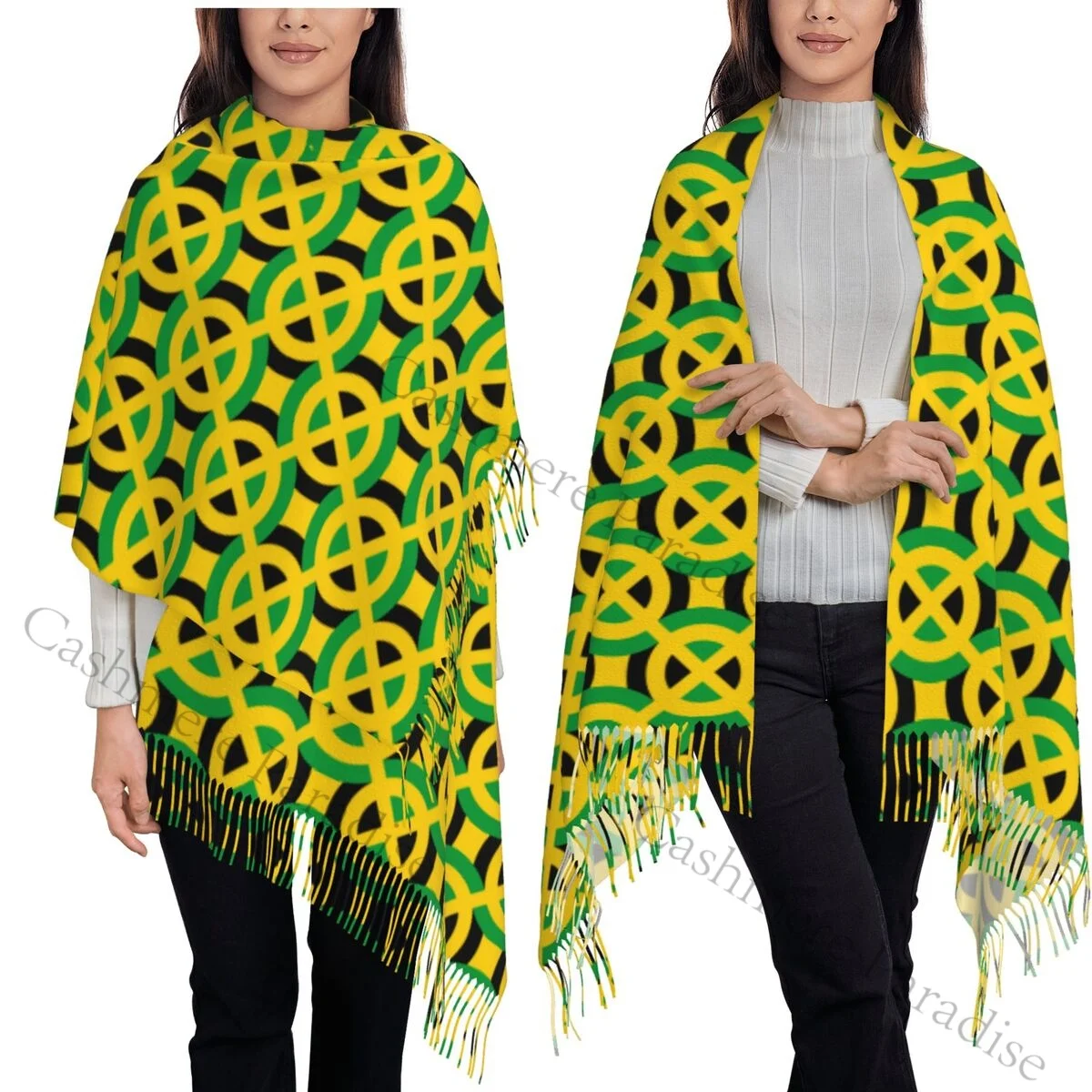 ジャマイカ国旗暖かいショール-wrpas-男性女性カスタム大型スカーフ冬の高級ブランド