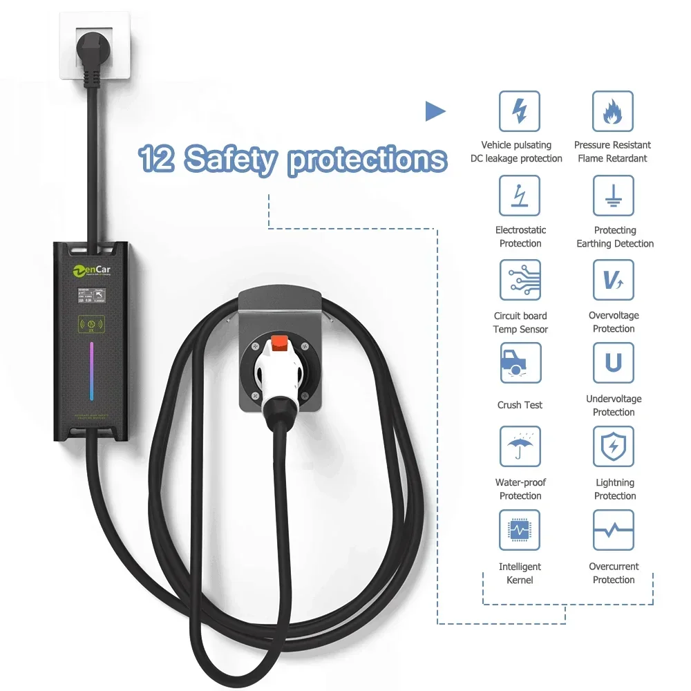 220V J1772 ZENCAR EVSE 16A ev charger type 1 with schuko Plug